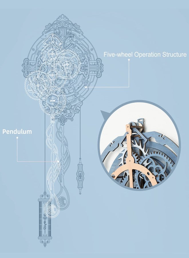 ROBOTIME Clock Wooden Puzzle, 3D Puzzle for Adults Wooden Metal Mechanical Model Clock Kits to Build, Hobbies Gift for Men Aesthetic DIY Decoration Wall Clock with Pendulum - Image 4